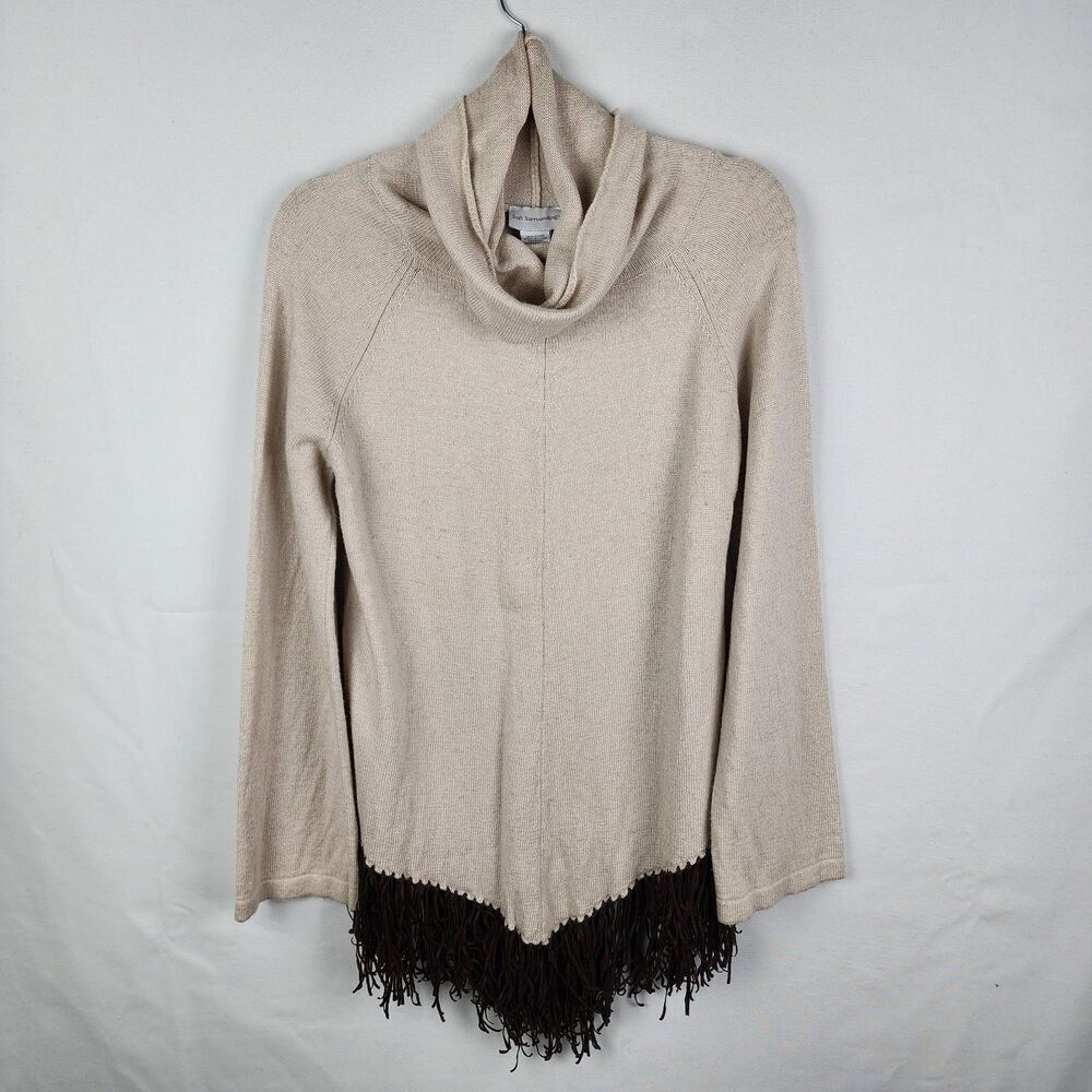 Soft Surroundings Pullover Cashmere Wool Fringe Cowl Neck Sweater Sz M Southwest